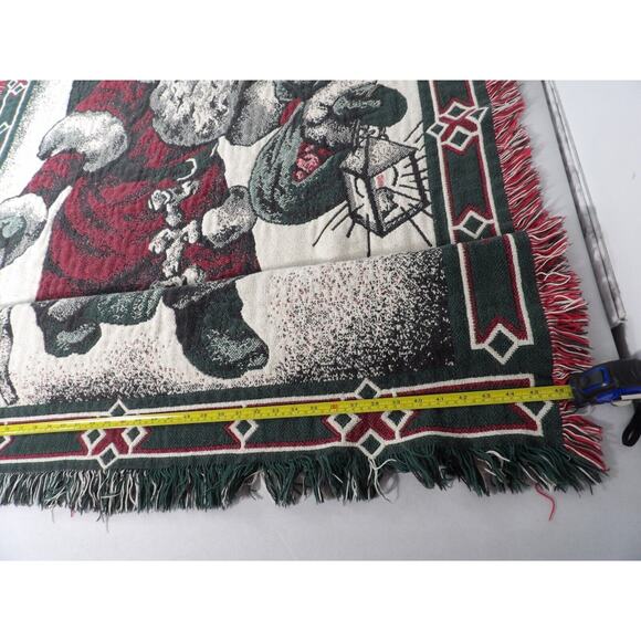 Tapestry Throw Blanket Christmas Santa Claus Red Green Holiday - Picture 6 of 9